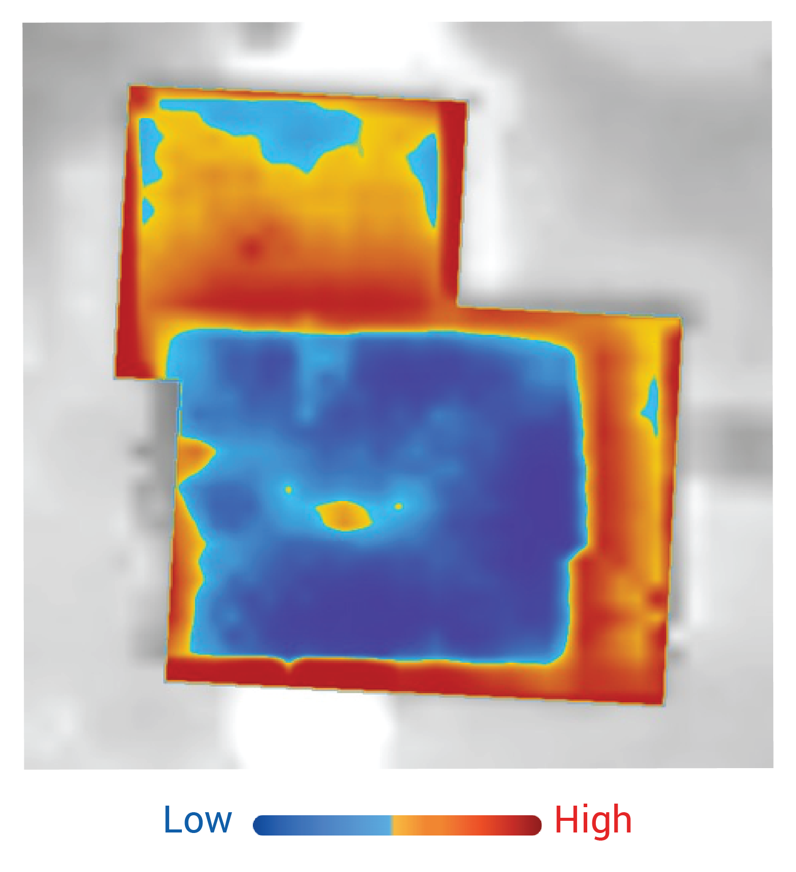 A thermal infrared heat loss map for an individual home, presented as a pseudo-colorized map by MyHEAT