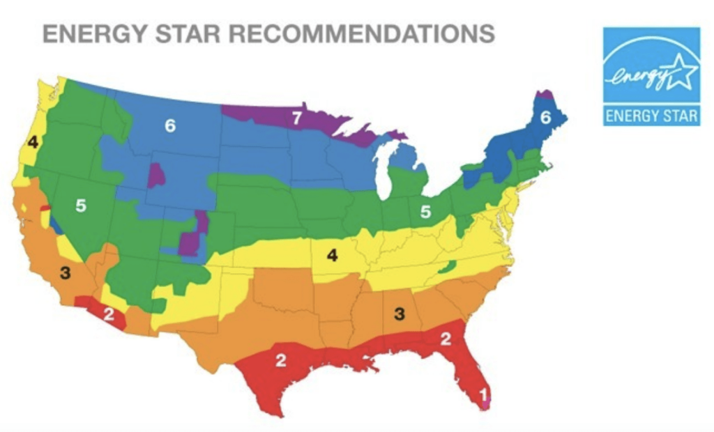 An Energy Star map depicting levels of insulation required across the U.S.