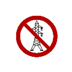 An electrical transmission line icon with a red circular no symbol in front