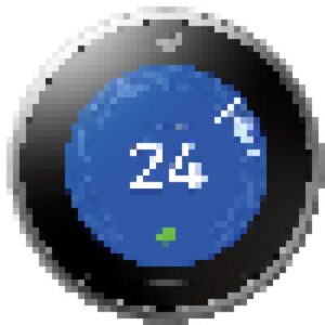 A pixelated image of a smart thermostat