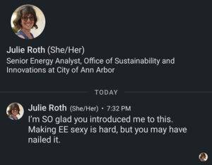 A screenshot of a LinkedIn message from Julie Roth complementing MyHEAT HEAT Maps
