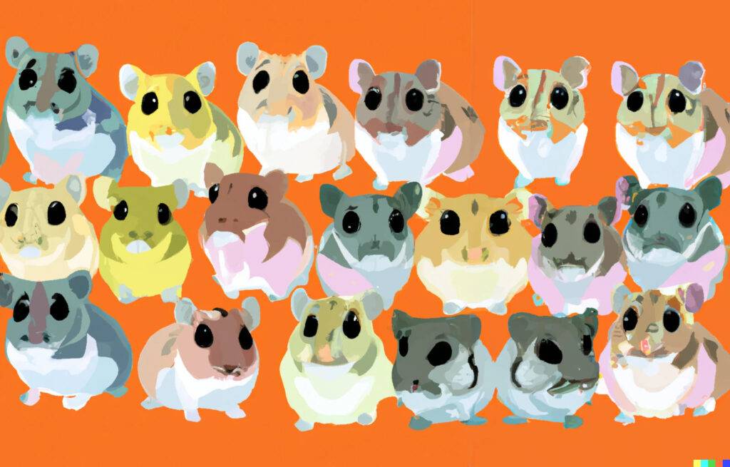 Graphic showing various gerbils with orange background.