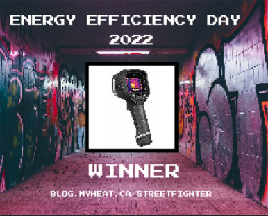 An image showing a FLIR Camera as the winner of Energy Efficiency day 2022 in a retro video game pixellated style